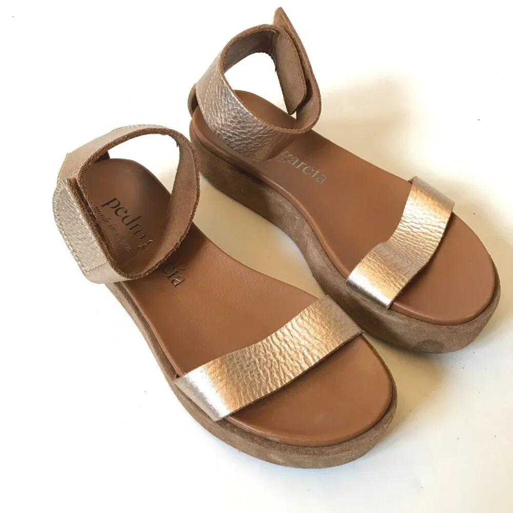 Pedro Garcia Genar Platform Sandals Womens 39 Brown Copper Suede Leather Shoes - Picture 4 of 13